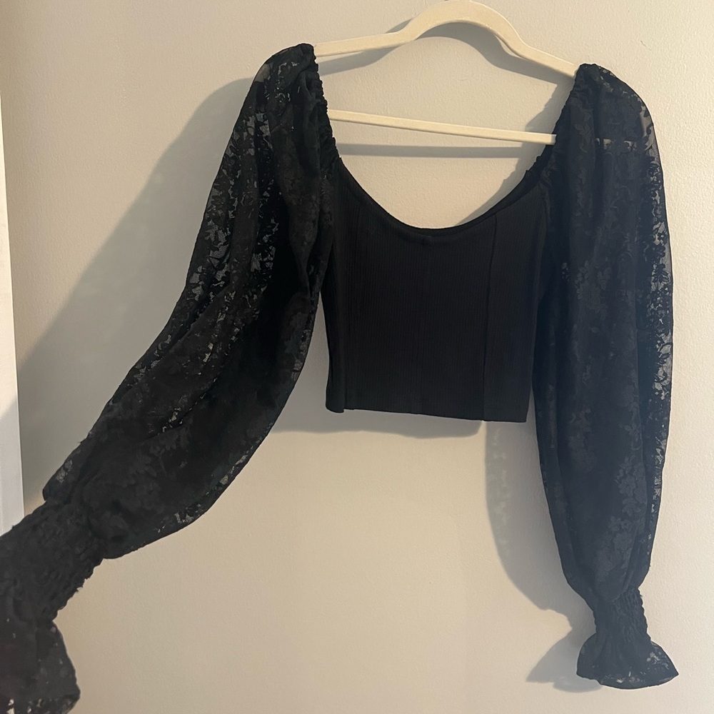 Urban Outfitters Black Lace Sleeve Blouse